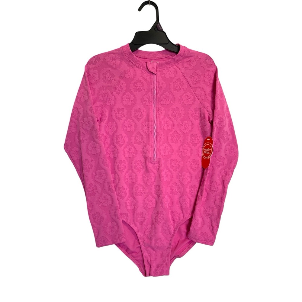 Wonder Nationā Girls Rash Guard One-Piece Swimsuit with UPF50+, Sizes XXL (18)